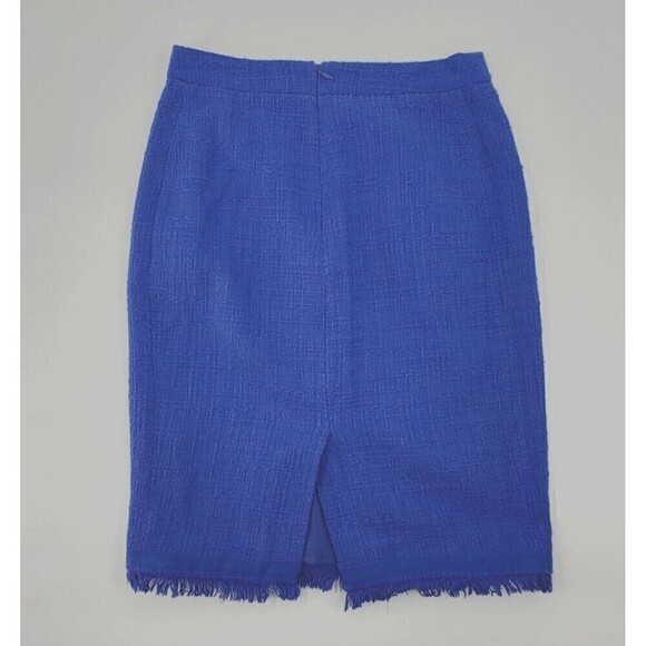 J Crew Black Label Pencil Skirt Womens 0 Blue Tweed Textured Fringe-Hem Career - Picture 3 of 13